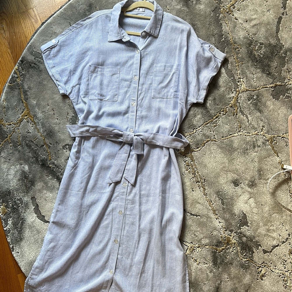 Blue Striped Button Down Tie Dress